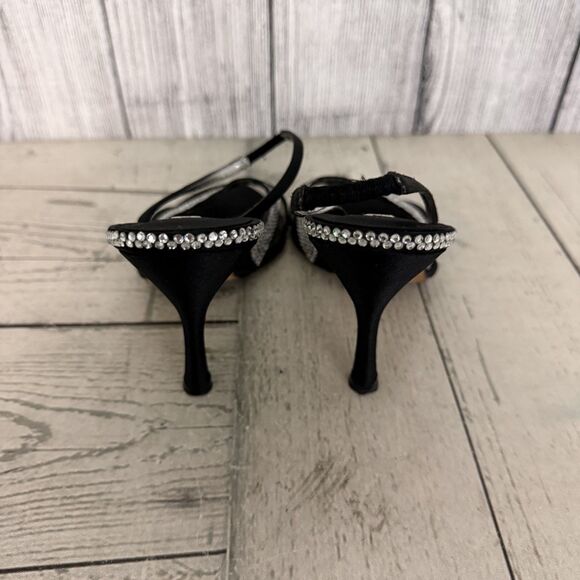 Vintage Nina Women's Size 6.5 Black Rhinestone Slingback Pumps 4" Heels 90s - Picture 3 of 7